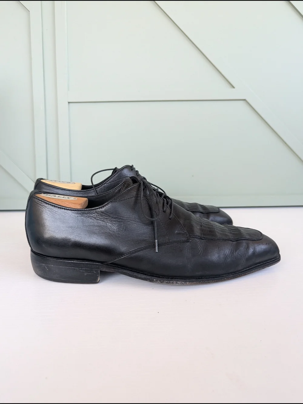 Black Textured Leather Derby Oxfords
